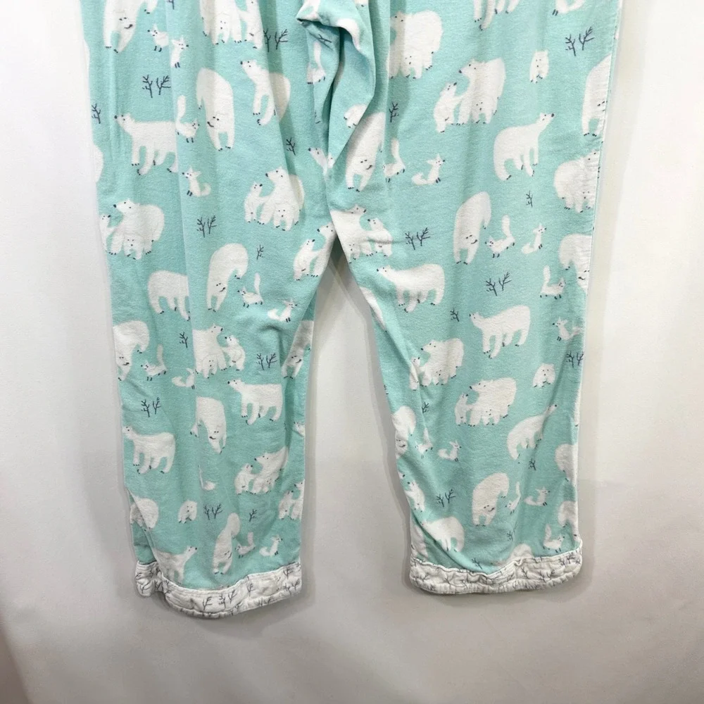 Munki‎ Munki Large Pajama Set Flannel Polar Bear Blue Womens Novelty Holiday 528